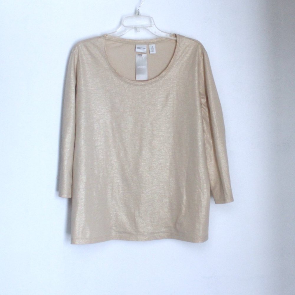 Chico's Zenergy Gold Shimmer 3/4 Sleeve T Shirt Chico's Size 3 NWT